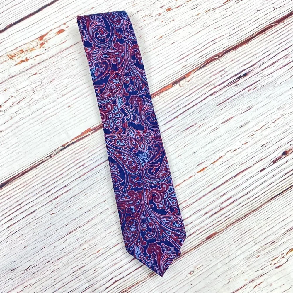 ‎Paisley Print Silk Tie Blue Red